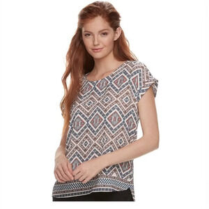 Pink Republic Rust Diamond Border Shirttail hem cap sleeve‎ shirt blouse Medium